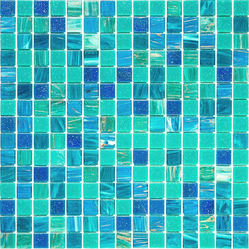 Lagoon Blue Mixed Squares Glass Tile