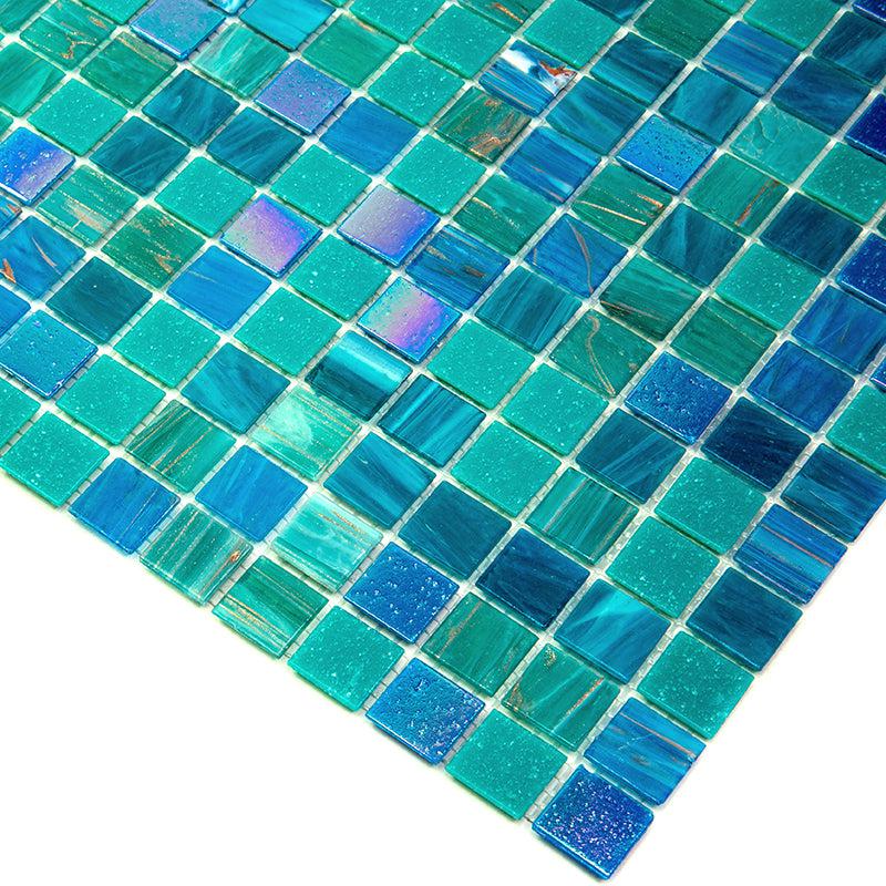 Lagoon Blue Mixed Squares Glass Tile