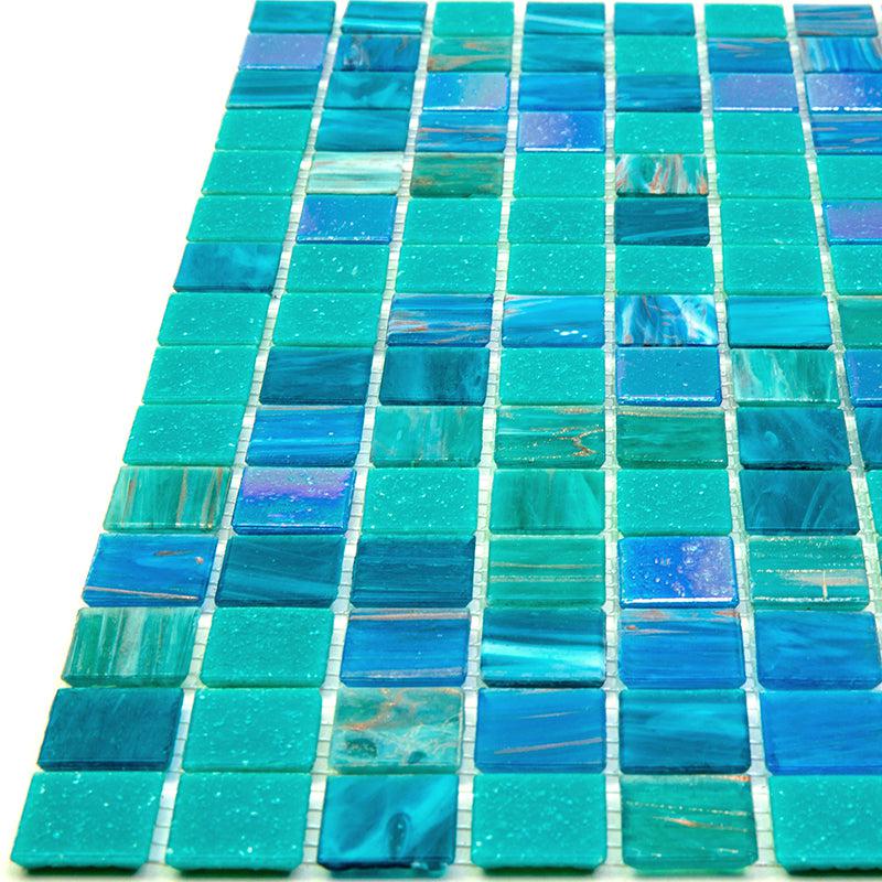 Lagoon Blue Mixed Squares Glass Tile | Tile Club