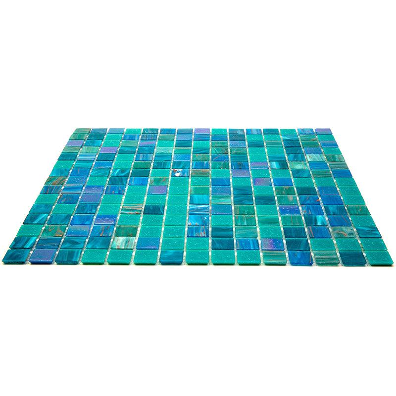 Lagoon Blue Mixed Squares Glass Tile