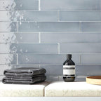 Serene blue ceramic wall tiles for a zen bathroom design