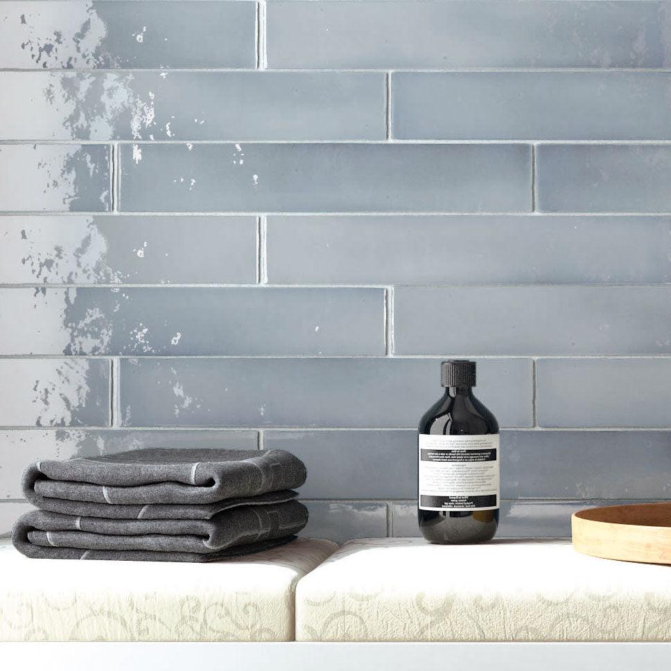 Serene blue ceramic wall tiles for a zen bathroom design