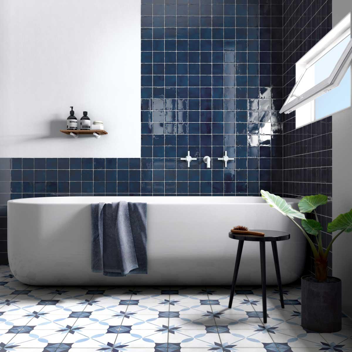 Lake Ocean jewel tone blue ceramic bathroom wall tiles