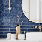 Bold blue ceramic subway tiles with a handcrafted look