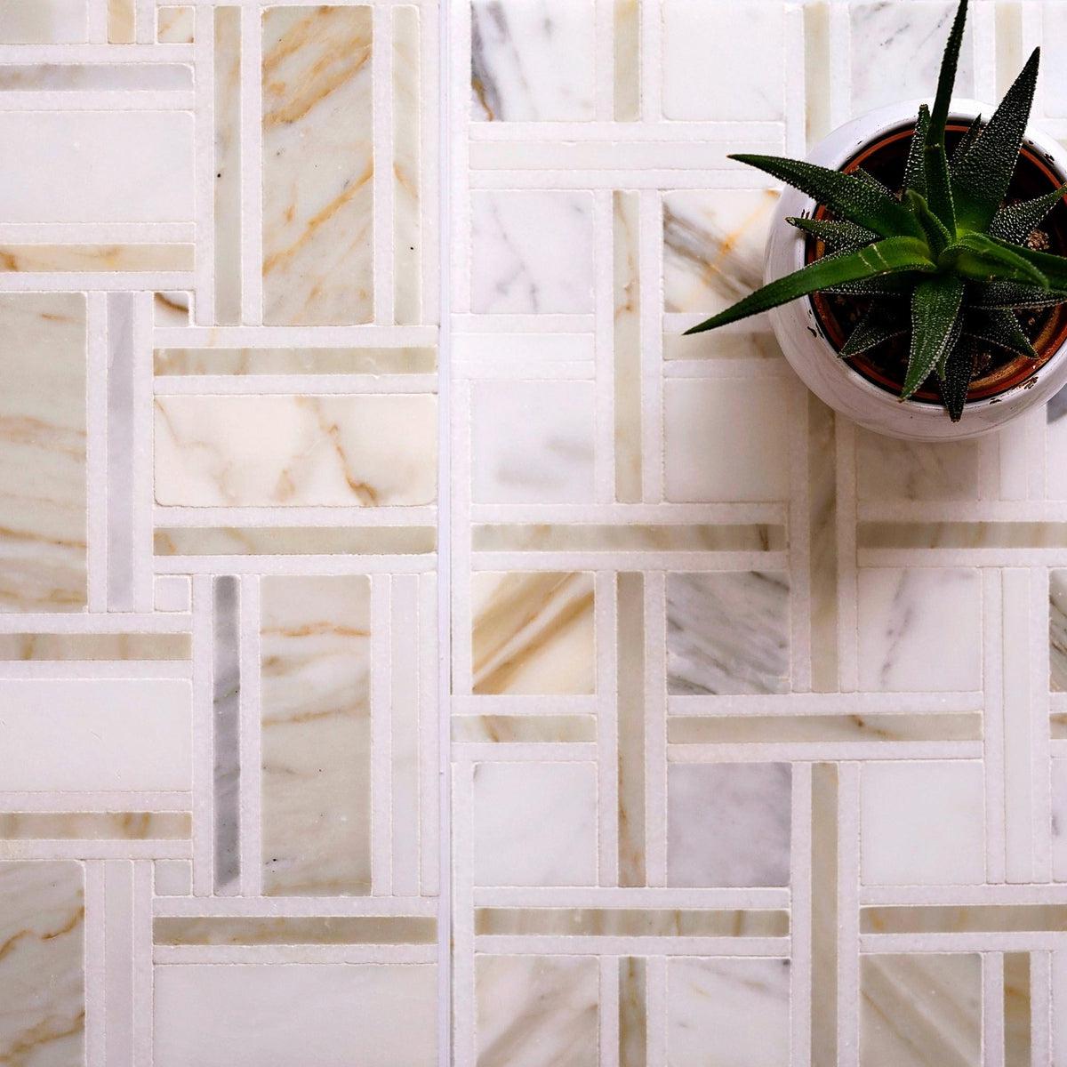 Large Basket Weave Calacatta Gold