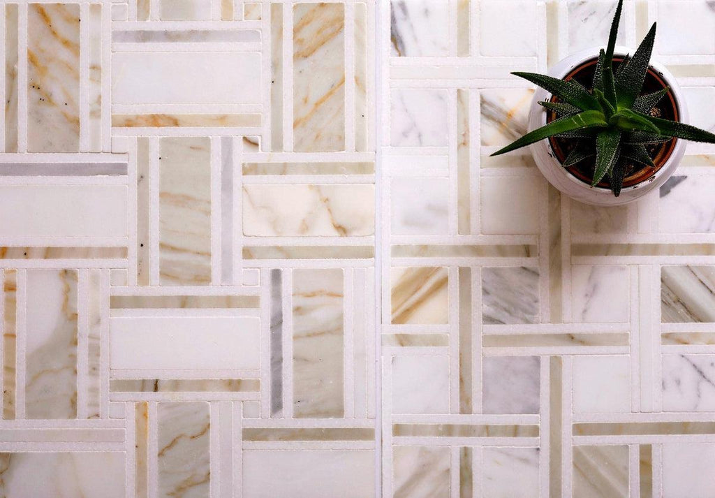 Large Basket Weave Calacatta Gold Marble Tile