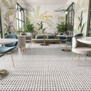 Large Carrara Basket Weave Tile with Black Dots | Tile Club