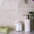 Mallorca Green Tile in 2.5" x 8" Subway Design for a Serene and Organic Bathroom Wall