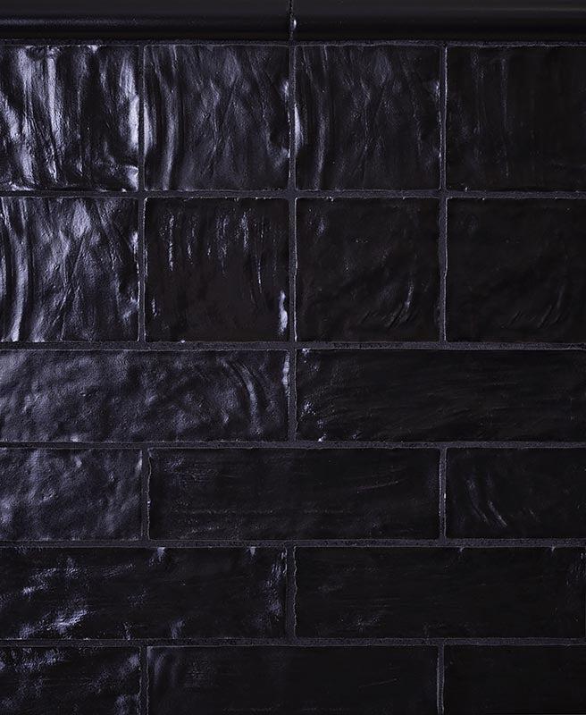 Mallorca Black Ceramic Subway Tile 2.5x8