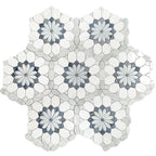 Santorini Blue & White Floral Marble Mosaic Tile | Tile Club