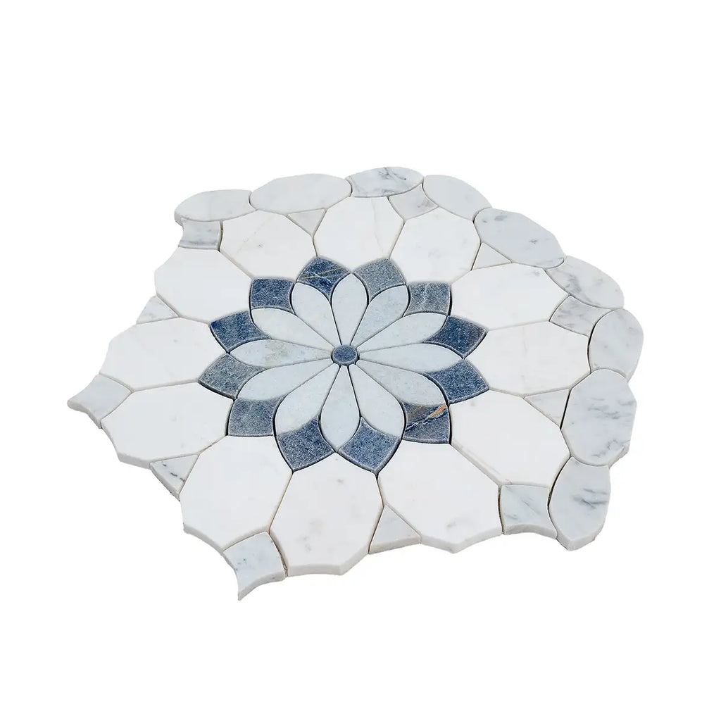 Santorini Blue & White Floral Marble Mosaic Tile | Tile Club