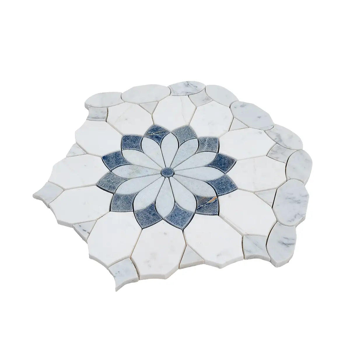 Santorini Blue & White Floral Marble Mosaic Tile | Tile Club