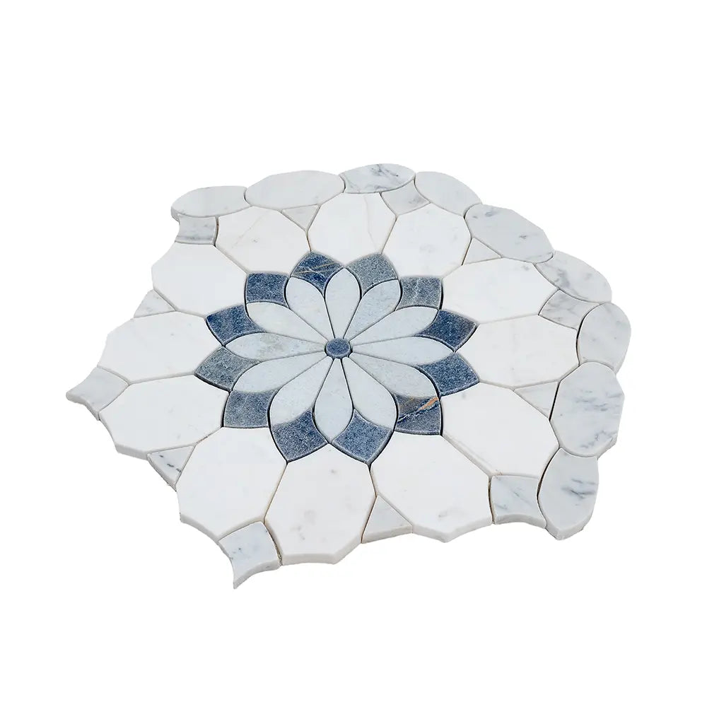 Santorini Blue & White Floral Marble Mosaic Tile