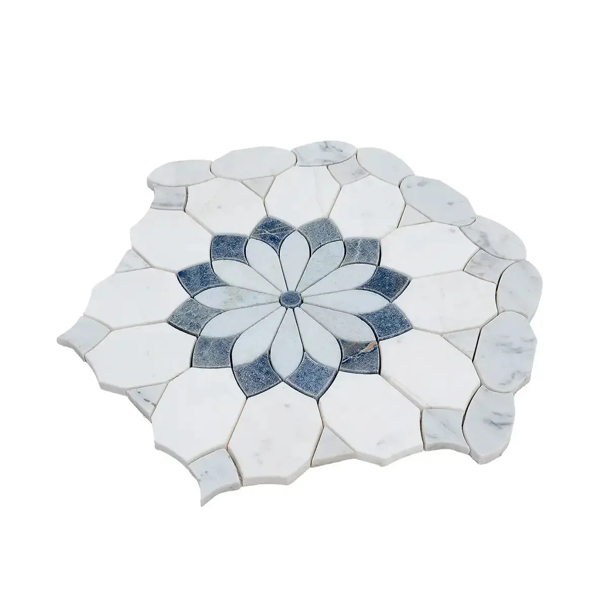 Santorini Blue & White Floral Marble Mosaic Tile | Tile Club