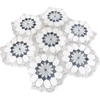Santorini Blue & White Floral Marble Mosaic Tile | Tile Club