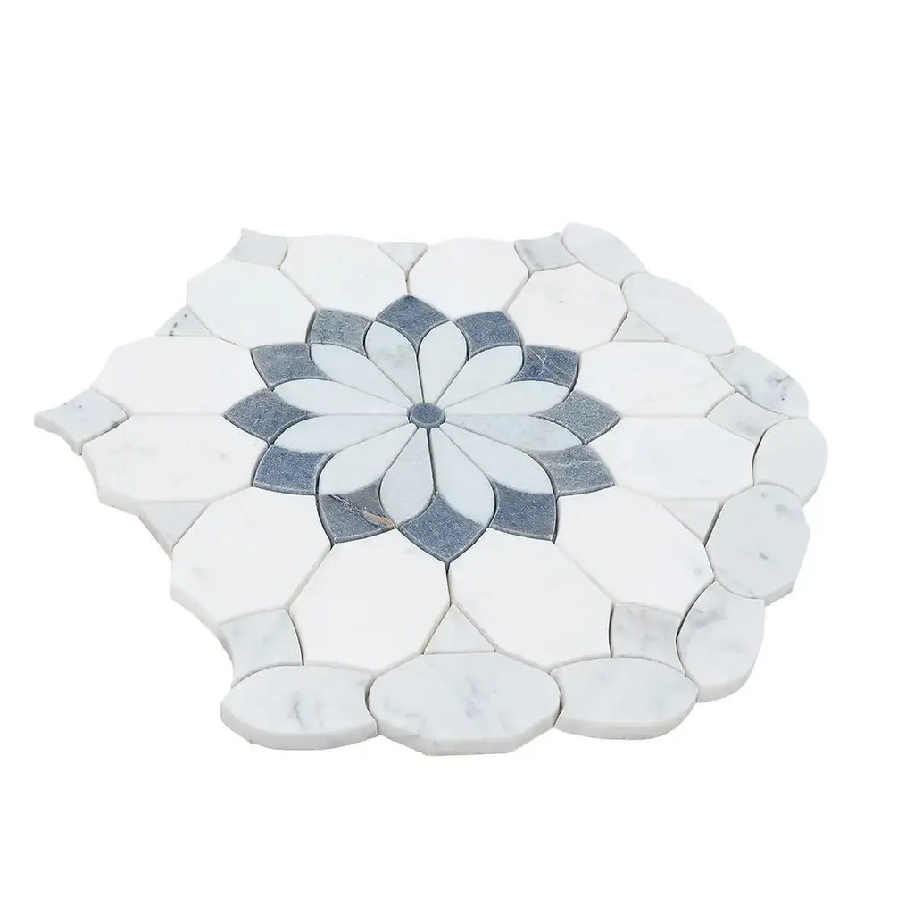 Santorini Blue & White Floral Marble Mosaic Tile | Tile Club