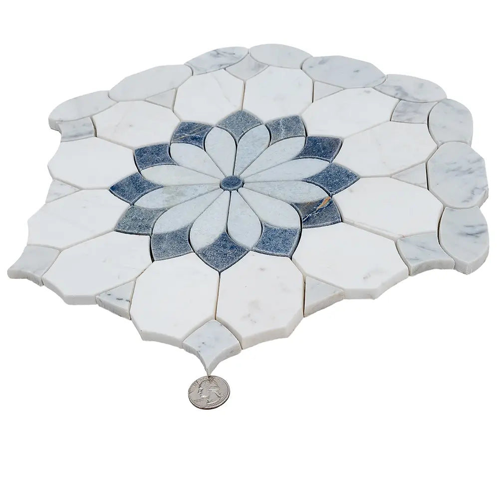 Santorini Blue & White Floral Marble Mosaic Tile