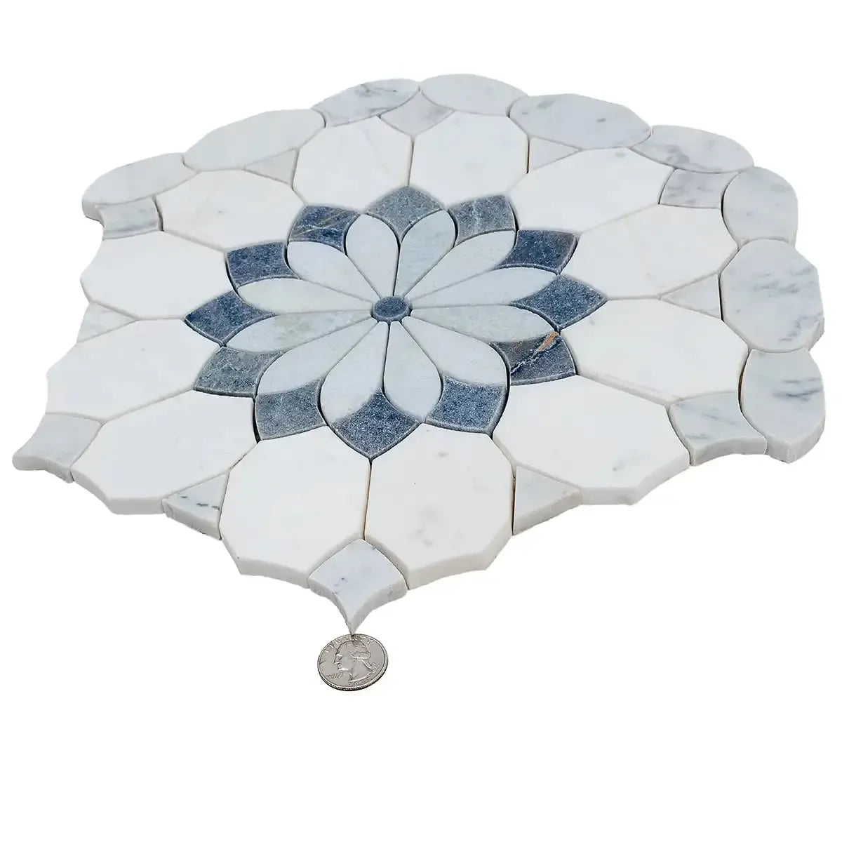 Santorini Blue & White Floral Marble Mosaic Tile | Tile Club