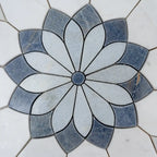 Santorini Blue & White Floral Marble Mosaic Tile | Tile Club