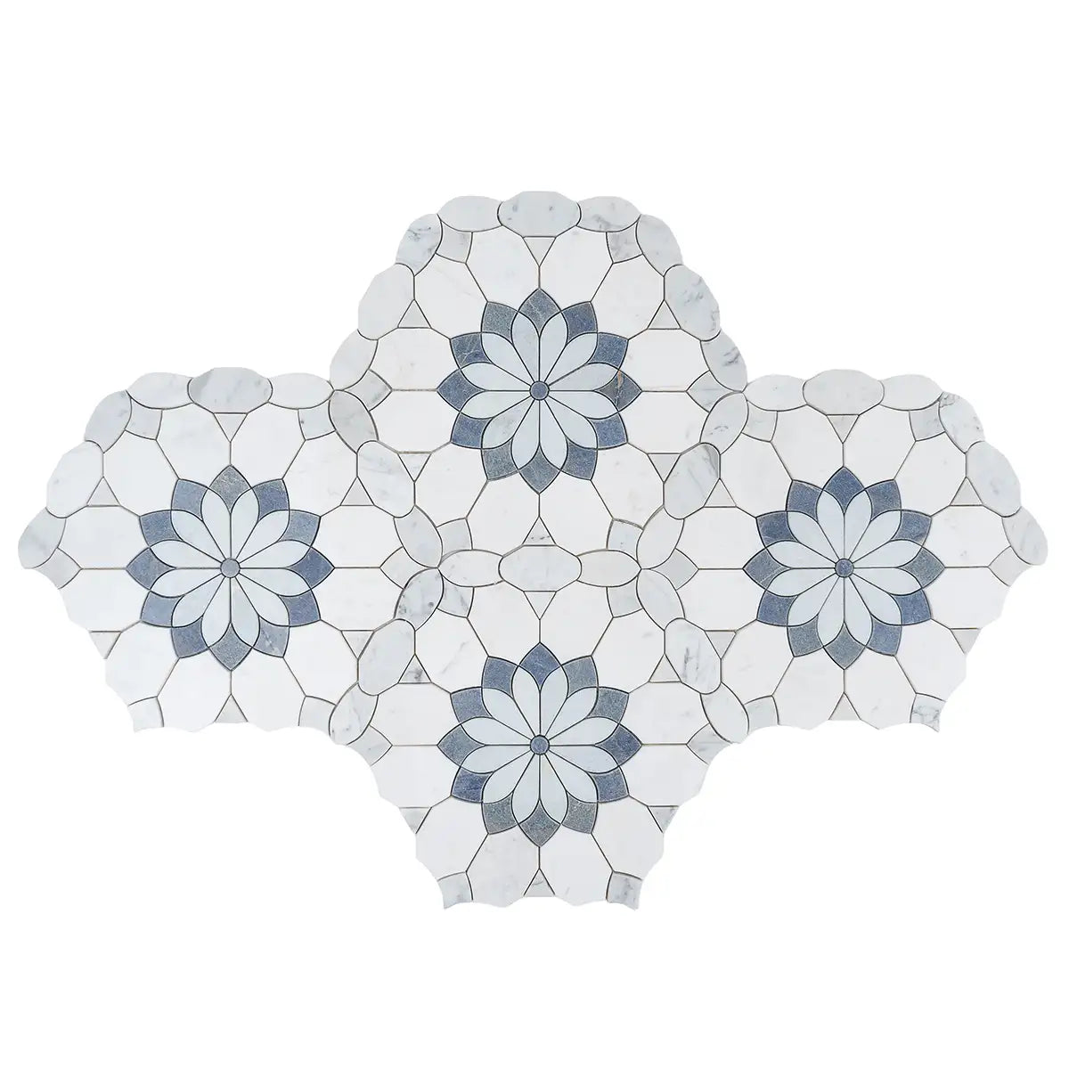 Santorini Blue & White Floral Marble Mosaic Tile | Tile Club