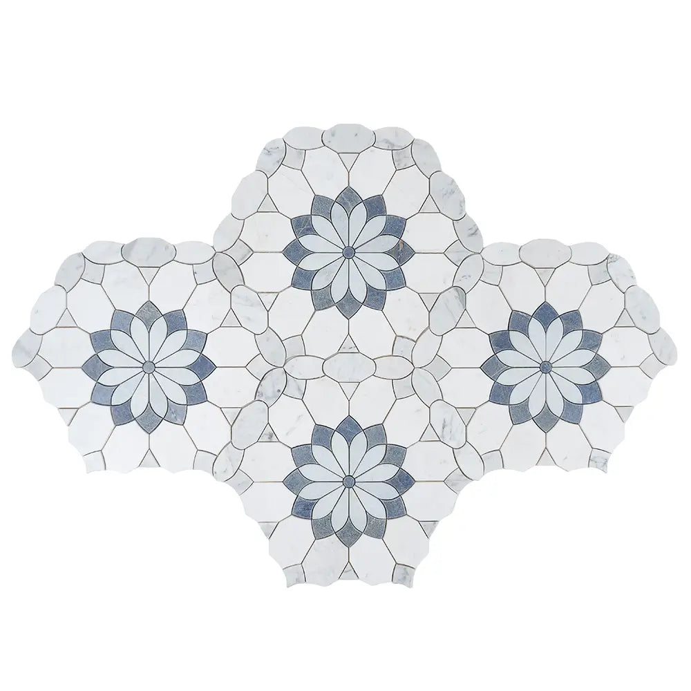 Santorini Blue & White Floral Marble Mosaic Tile