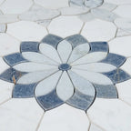 Santorini Blue & White Floral Marble Mosaic Tile