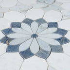 Santorini Blue & White Floral Marble Mosaic Tile | Tile Club