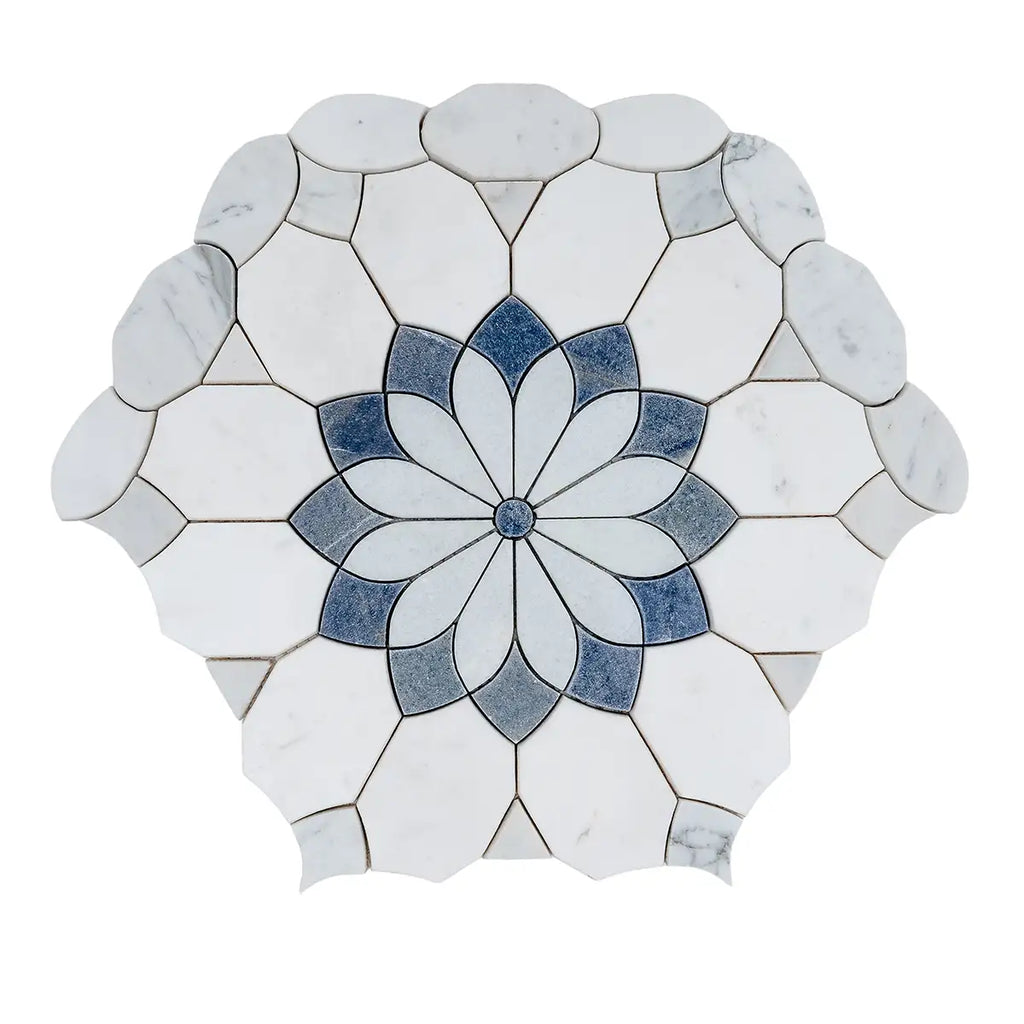 Santorini Blue & White Floral Marble Mosaic Tile | Tile Club