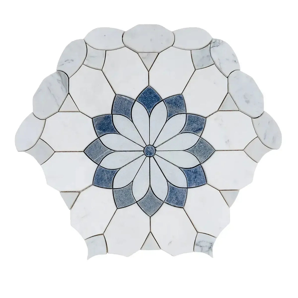 Santorini Blue & White Floral Marble Mosaic Tile | Tile Club