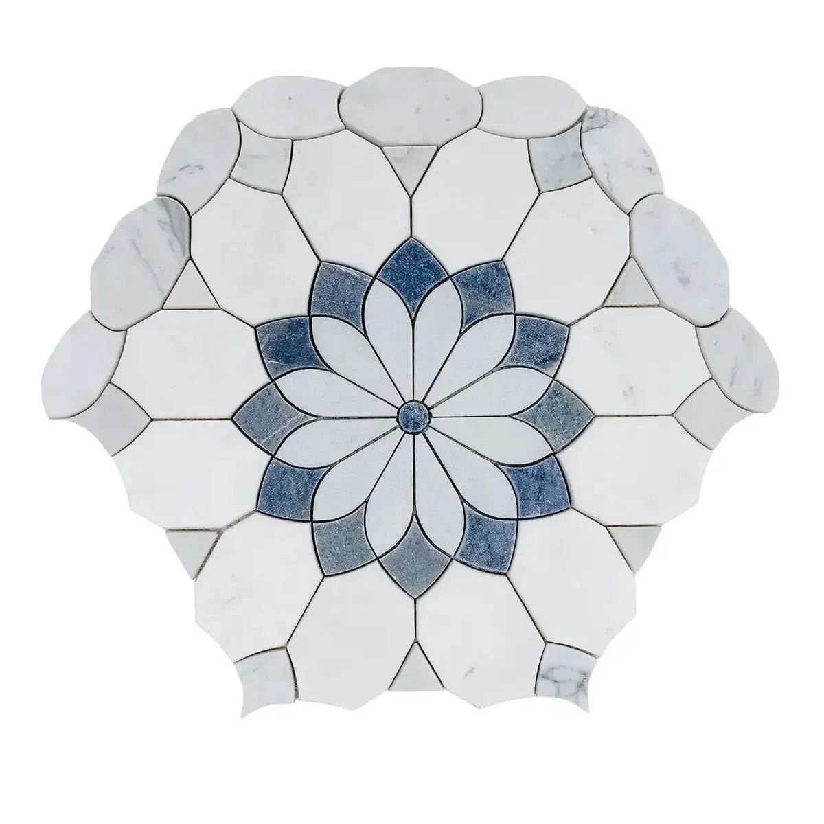 Santorini Blue & White Floral Marble Mosaic Tile | Tile Club