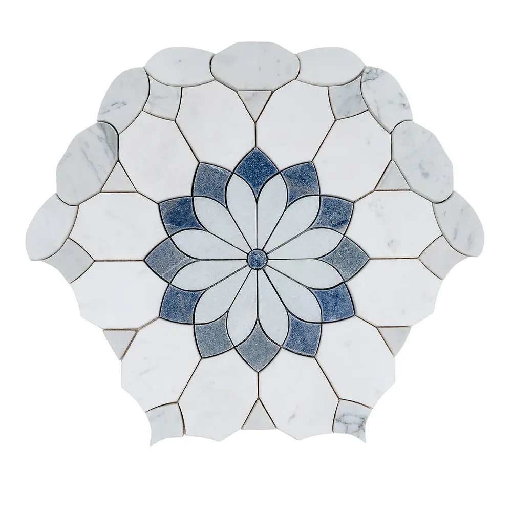 Santorini Blue & White Floral Marble Mosaic Tile