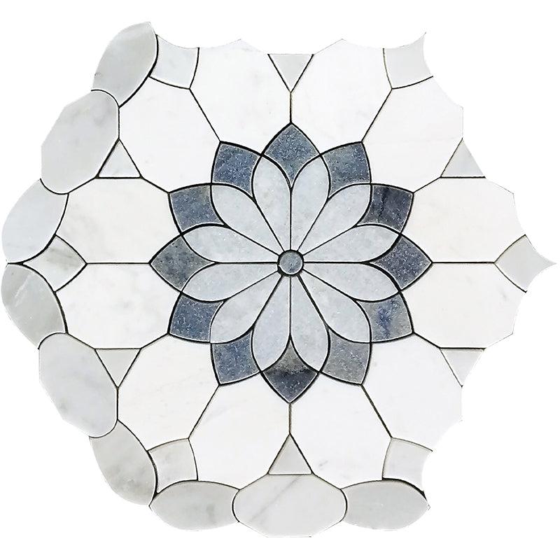 Santorini Blue & White Floral Marble Mosaic Tile