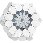 Santorini Blue & White Floral Marble Mosaic Tile | Tile Club