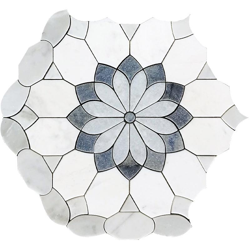 Santorini Blue & White Floral Marble Mosaic Tile | Tile Club