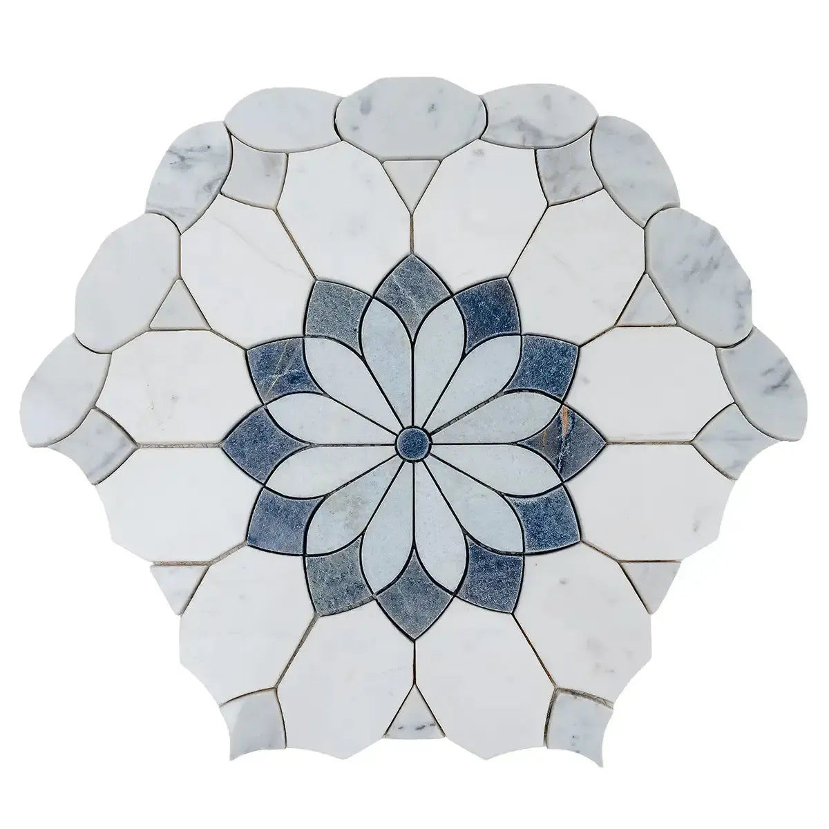 Santorini Blue & White Floral Marble Mosaic Tile | Tile Club