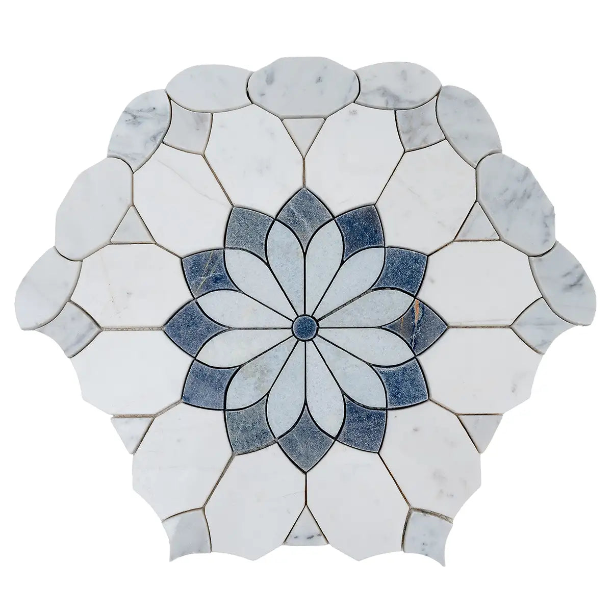 Santorini Blue & White Floral Marble Mosaic Tile | Tile Club