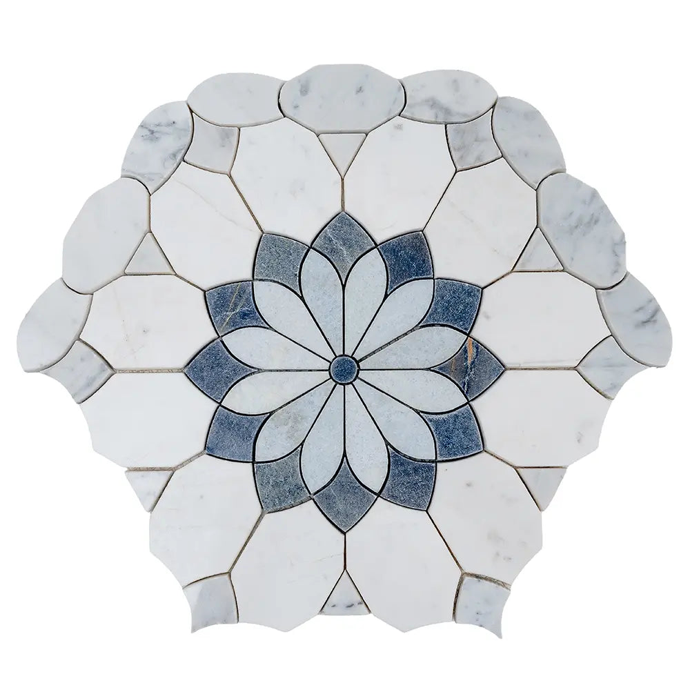 Santorini Blue & White Floral Marble Mosaic Tile