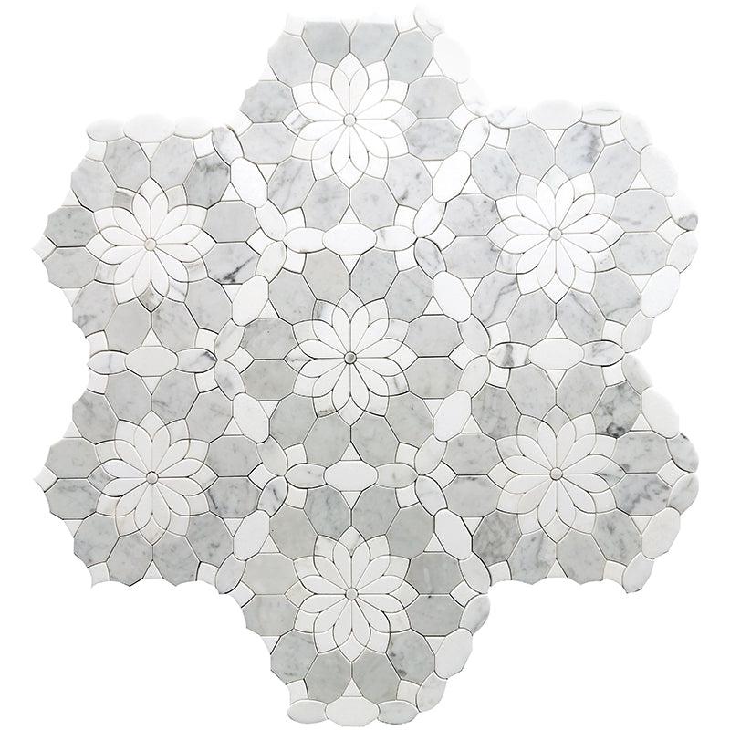 Santorini Gray & White Floral Marble Mosaic Tile | Tile Club