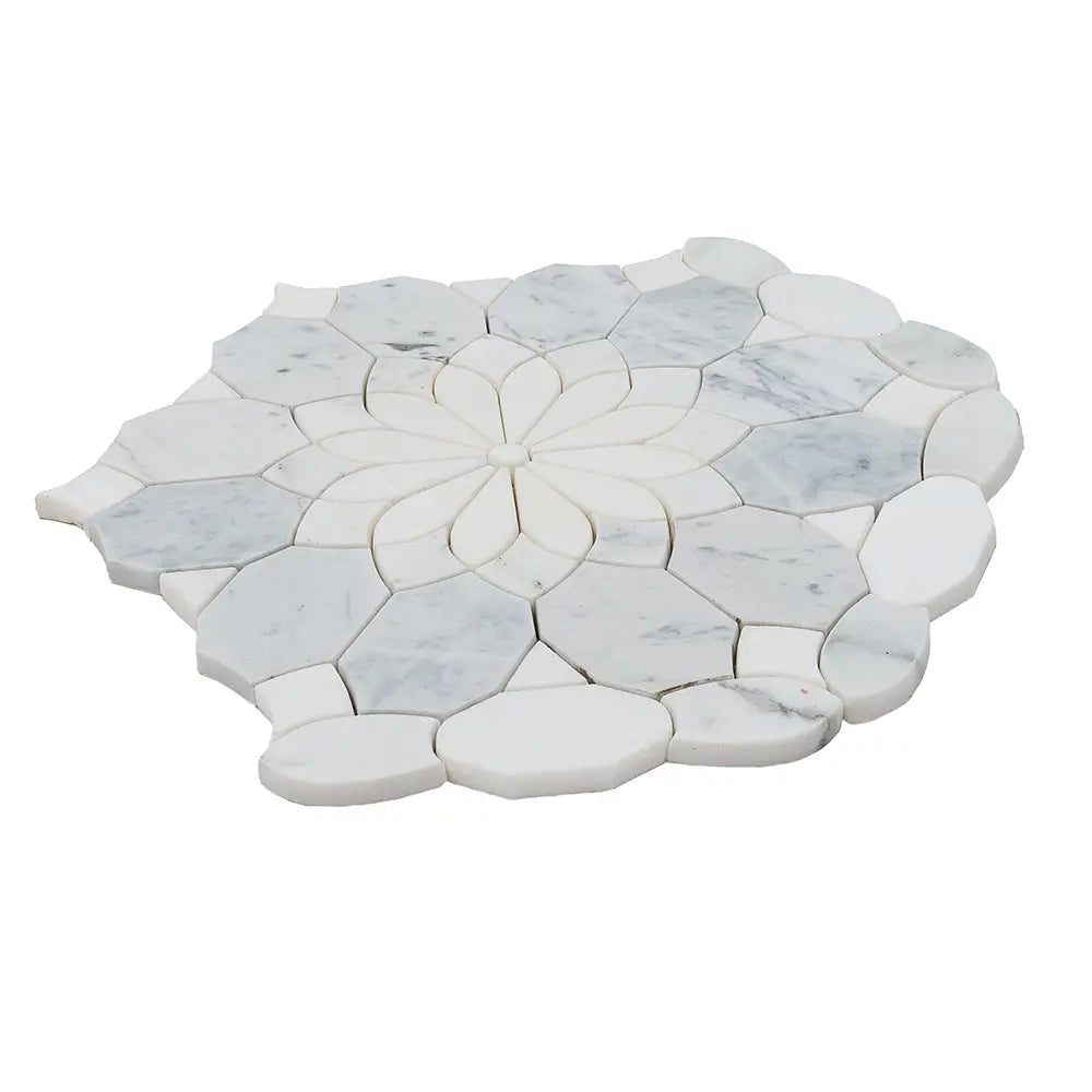 Santorini Gray & White Floral Marble Mosaic Tile