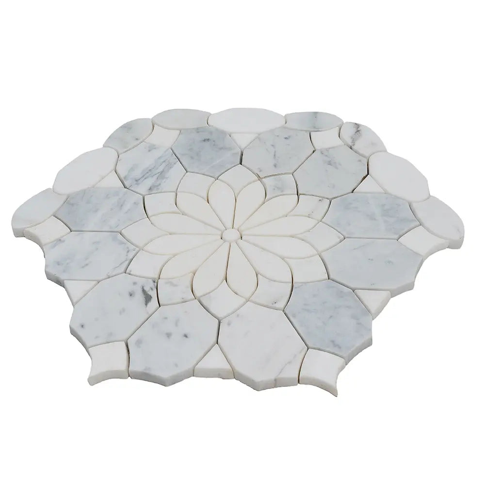 Santorini Gray & White Floral Marble Mosaic Tile