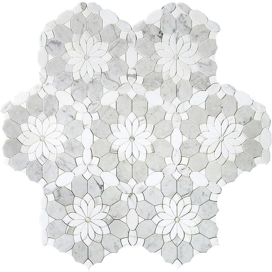 Santorini Gray & White Floral Marble Mosaic Tile | Tile Club