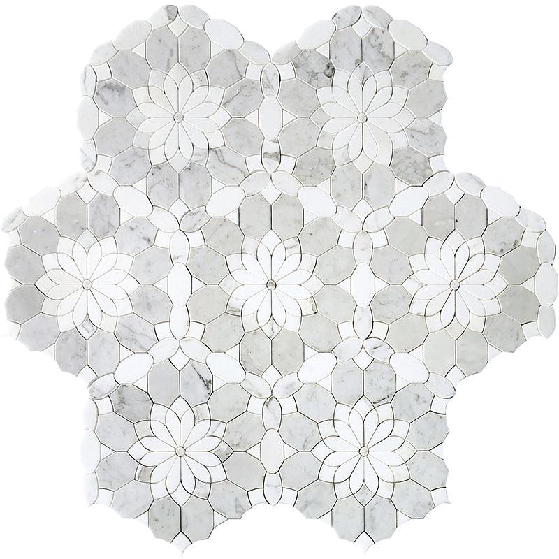 Santorini Gray & White Floral Marble Mosaic Tile | Tile Club