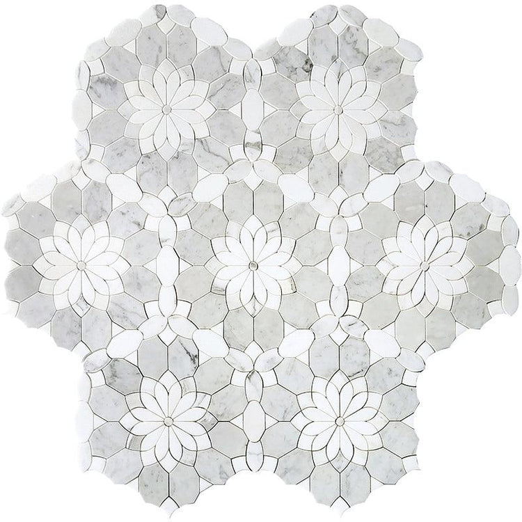 Santorini Gray & White Floral Marble Mosaic Tile | Tile Club