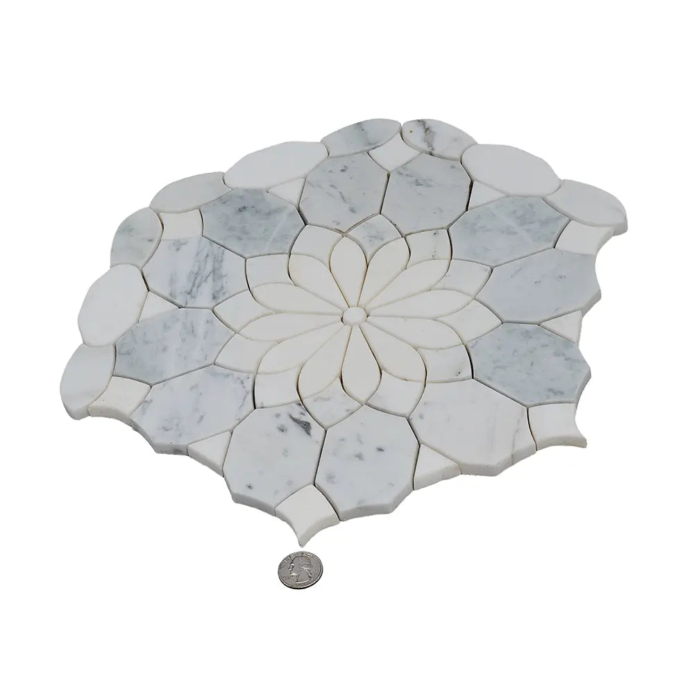 Santorini Gray & White Floral Marble Mosaic Tile