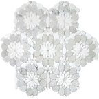 Santorini Gray & White Floral Marble Mosaic Tile | Tile Club