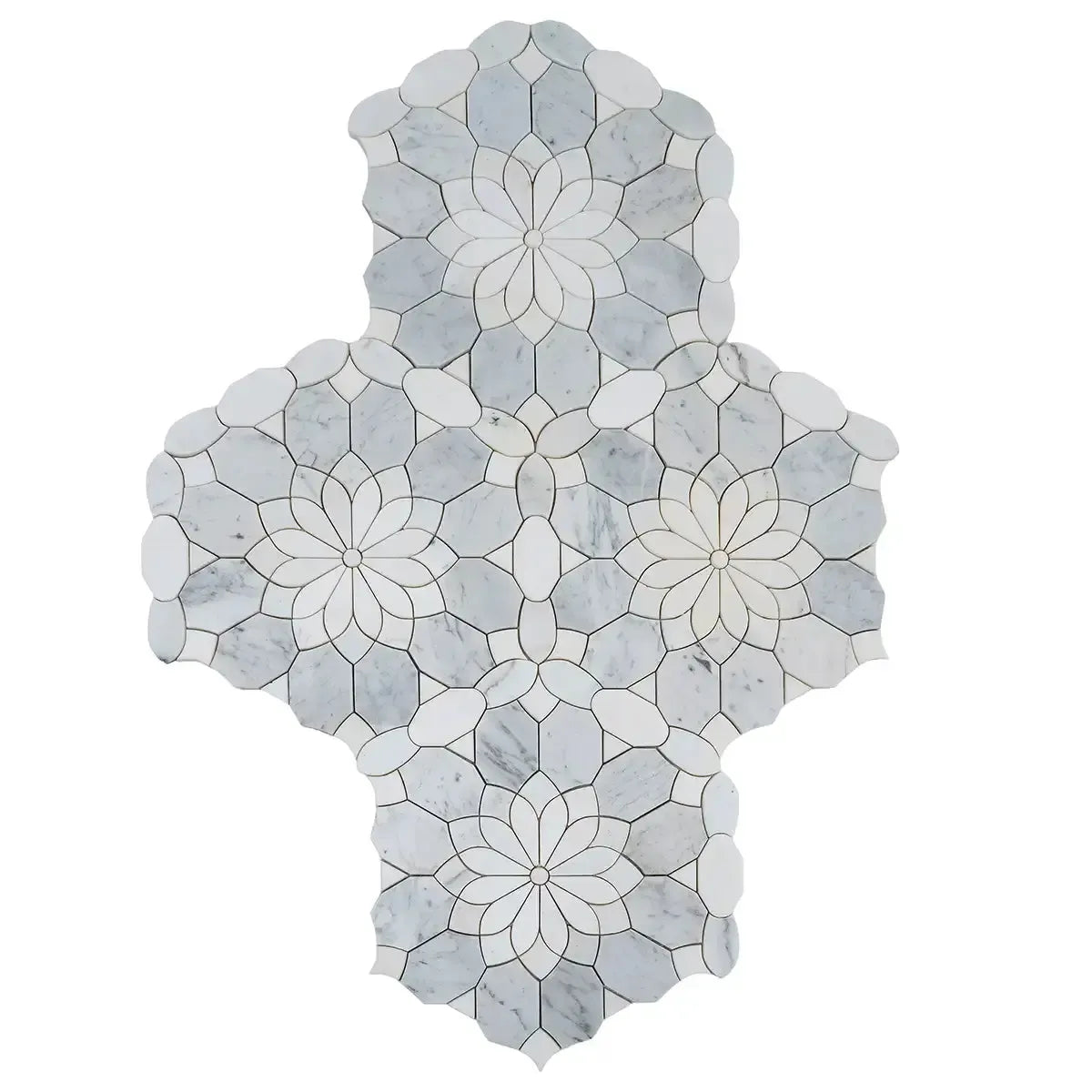 Santorini Gray & White Floral Marble Mosaic Tile | Tile Club