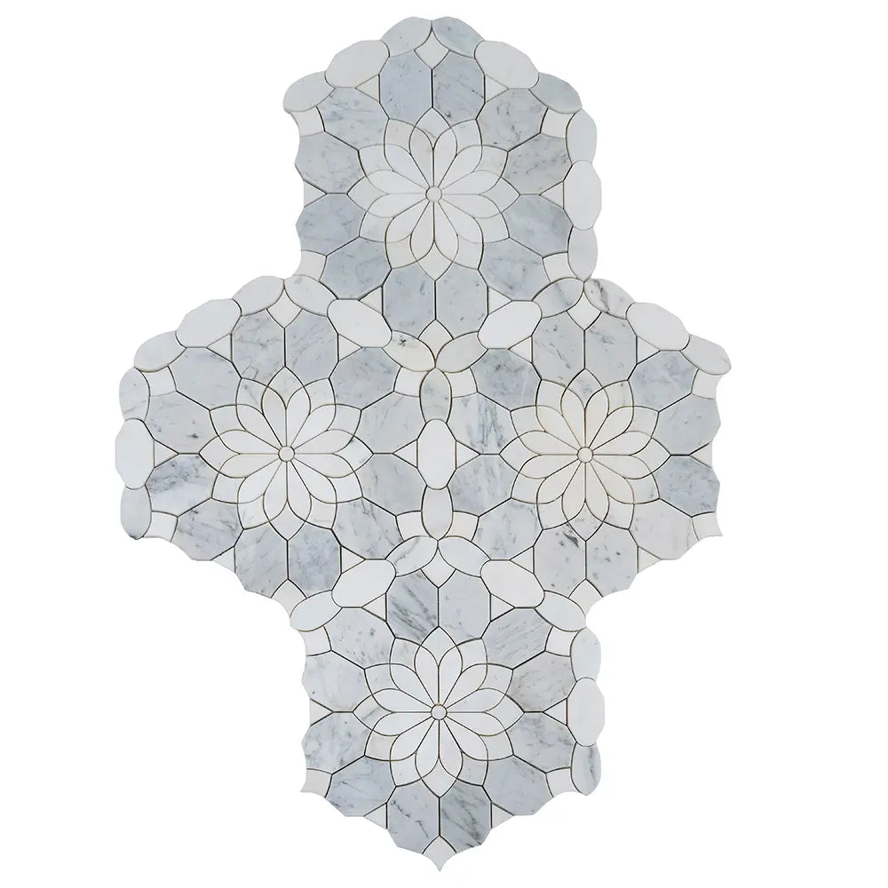 Santorini Gray & White Floral Marble Mosaic Tile