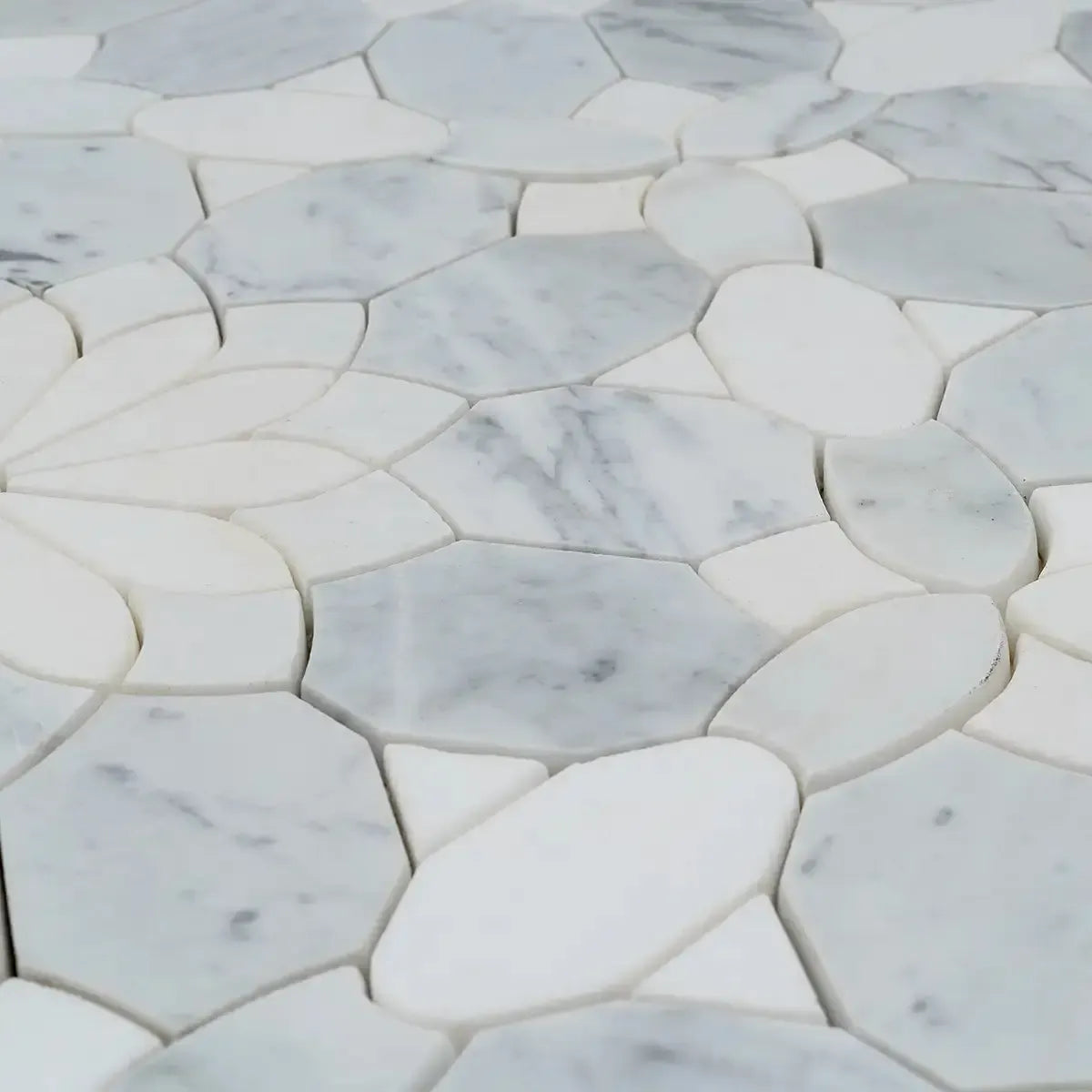 Santorini Gray & White Floral Marble Mosaic Tile | Tile Club