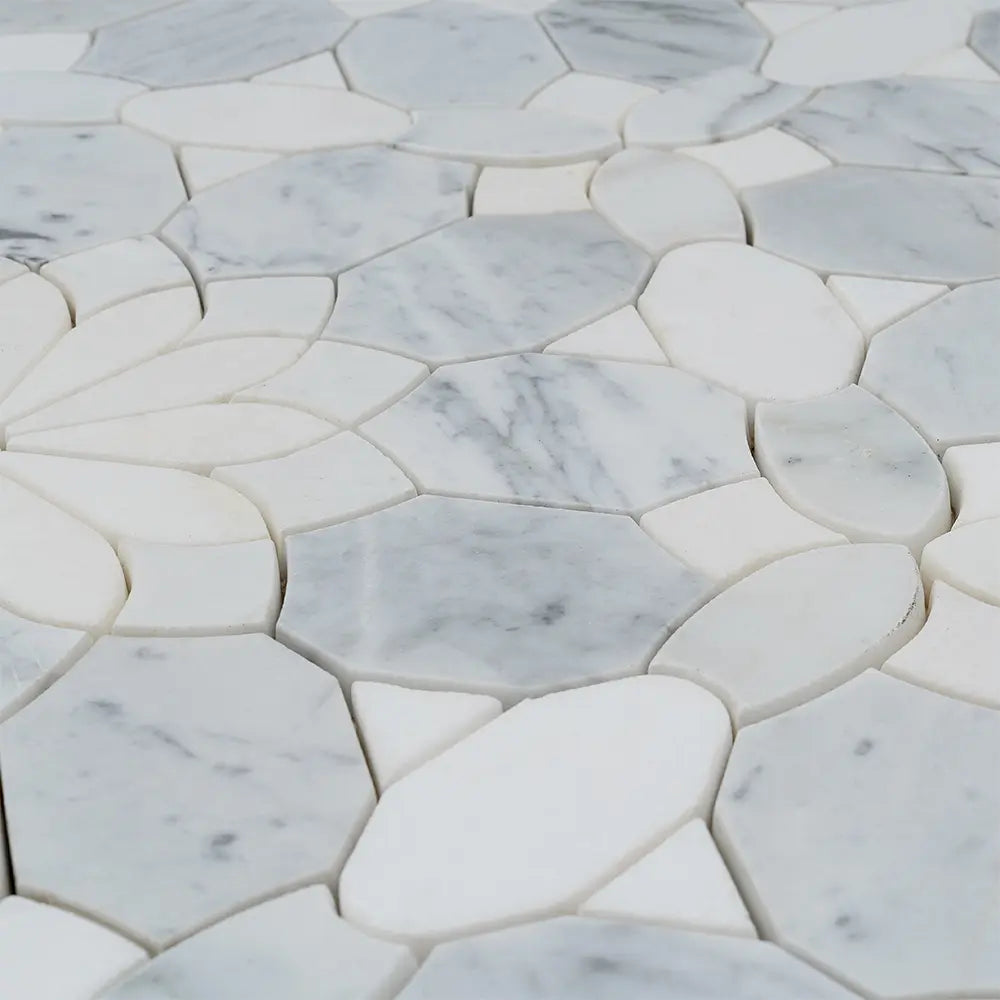 Santorini Gray & White Floral Marble Mosaic Tile