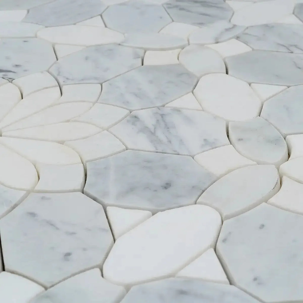 Santorini Gray & White Floral Marble Mosaic Tile | Tile Club